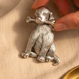 Vintage Silver Tone Retriever Puppy Pin Pendant | Dog Lover Brooch